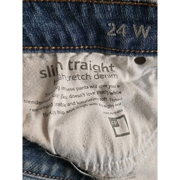 JCP women's slim straight high stretch denim Blue Plus Size 24 W Well worn - Picture 3 of 4